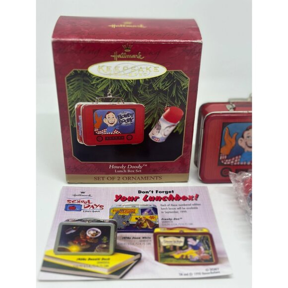 VTG 1999 Hallmark Keepsake Christmas Ornament 2.5" Howdy Doody Lunch Box Set NIB - Picture 2 of 5